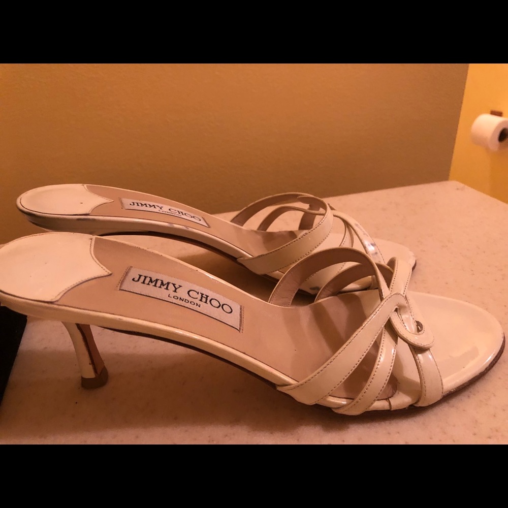 White kitten heel sandals.